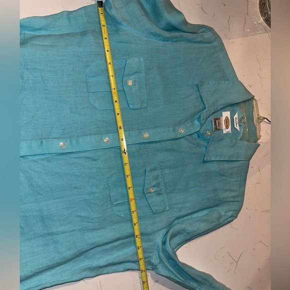 Talbots Vintage 100% Irish Linen Aqua Button Down Long Sleeve Top Size Large - Picture 5 of 6